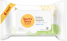 6 PACK Burts Bees Baby Bee Chlorine-Free Wipes, 72 Count, FREE SHIPPING.