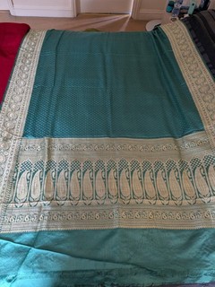 Vintage Teal Art Silk Saree Woven Zari Paisley Pallu Indian Traditional Sari