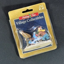 1990s Holiday Time 27-327 Resin Figurine - Children Hauling Tree - Open Box