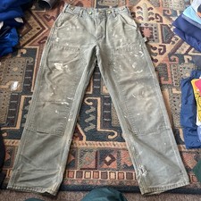 Carhartt Double Knee Pants 32x30 Workwear Y2K Green Distressed