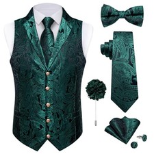Silk Paisley Vest for Men Wedding Waistcoat and Necktie X-Large Dark Green
