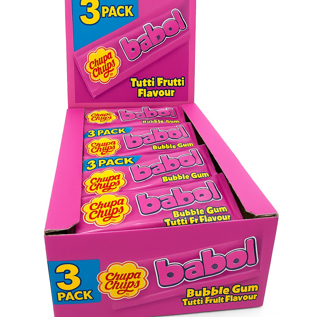 Chupa Chups Big Babol Tutti Frutti Bubble Gum Full Case 24 x 3 Packs