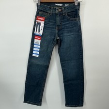 Wrangler Straight Jeans Boys Sz 8 Slim Dark Blue Denim Adjustable Waist NEW