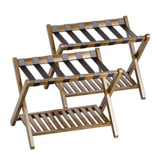Luggage Rack, Set of 2, Foldable Suitcase Stand with Storage Shelf for Guest ...