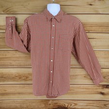Old Navy Button Up Shirt Mens Size L Orange Plaid 100 Cotton Long Sleeve