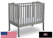 Delta Children Folding Portable Mini Baby Crib w/Mattress - Greenguard Gold, Gre