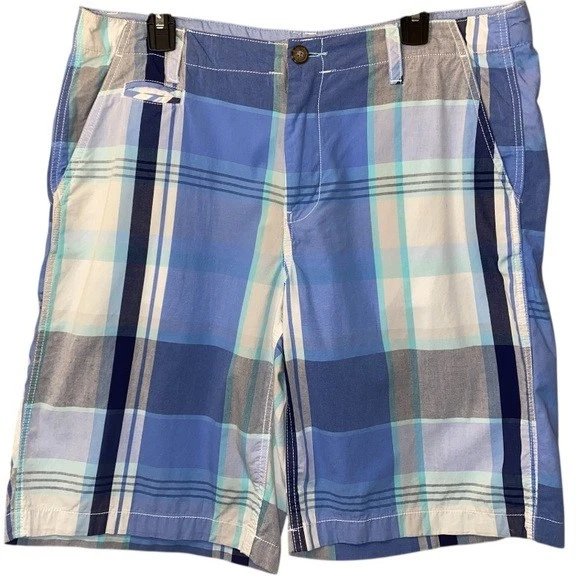 男式 Russell Simmons 休闲美国经典蓝色格子大声高尔夫短裤 - 尺寸 36 — 第 2/4 张图片