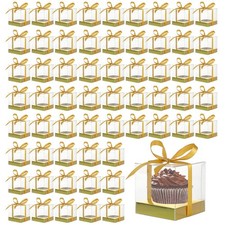 Clear Plastic Cupcake Boxes 60 Pack Gold Single Cake Containers