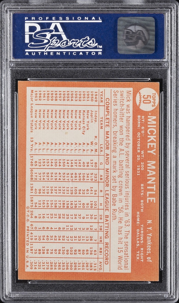 1964 TOPPS #50 MICKEY MANTLE PSA 8 OC | eBay