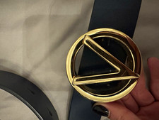 Valentino Women  s Black Belt Size S Gold Logo Buckle Adjustable Solid