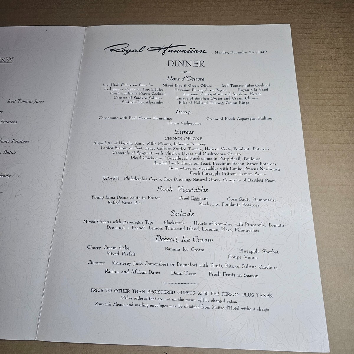 コレクション  Hawaiian Dinner Menu. John Kelly 1949 ROYAL HAWAIIAN MENU ARTIST JOHN KELLY DINNER HOTEL HONOLULU