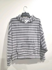 American Eagle Womens Gray/White Striped Pullover Hoodie w/ Pockets Size Small