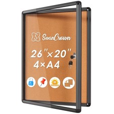 SWANCROWN Lockable Bulletin Board Notice Pin Cork Boards Tamper Proof Message...