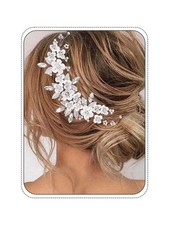 Silver Flower Bride Wedding Hair Vine Pearl Bridal Piece Rhinestone Leaf