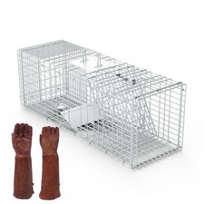 31" Heavy Duty Folding Humane Cat Trap Cage with Gloves Live Animal Rodent Cage