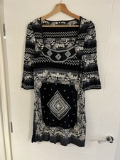 Next Womens Boho Print Tunic Dress – Black/White – UK 14