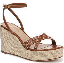 Veronica Beard Philene Platform Wedge Sandals Tan Leather Espadrille 6.5M 375