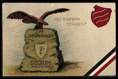Postcard Beckum, Absolvia, annual, student coat of arms, eagle on stone 