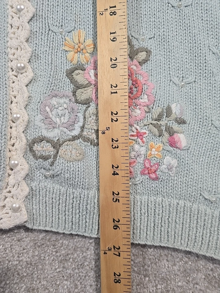 Marisa Christina II Vtg Sweater Hand Knitted Beaded Embroidered Ramie Cotton 2X - Image 4 of 4