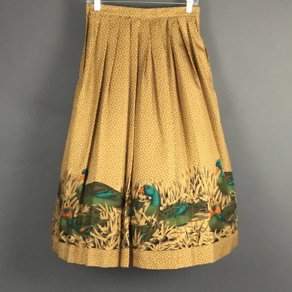 Винтажная женская юбка Lands' End 12 шелковая плиссированная миди с принтом в виде утки сделано в США 90-е - Изображение 2 из 4