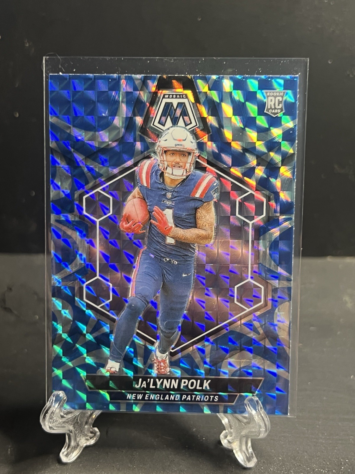 2024 Panini Mosaic - Rookies Ja'Lynn Polk #337 Reactive Blue Mosaic Prizm (RC)