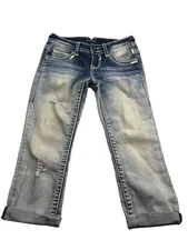 Vigoss The Chelsea Capri Jeans Size 1/2 Length 21 Rolled Cuff Sequin Embellished