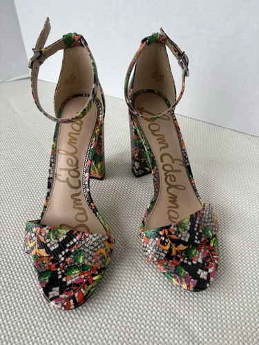 Sam Edelman Colorful High Heels Size 8.5 Open Toe Ankle Strap Yaro Block Heel