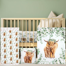 Baby Highland Cow Crib Bedding Set 3 Pcs Crib Set Baby Blanket, Fitted Sheet, Pi
