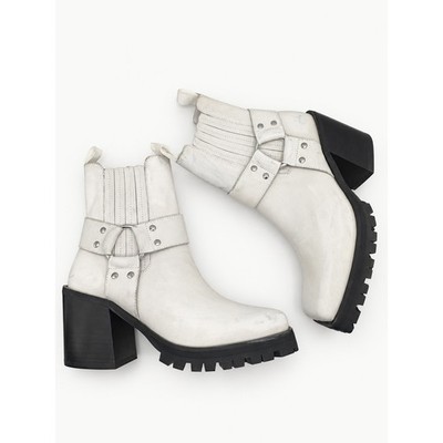 Jeffrey Campbell Off-White Harness Buckle Ankle Boots Square Toe Chunky Lug 7