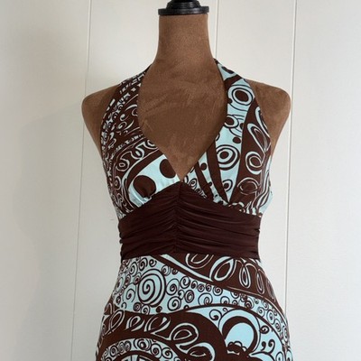 Y2K B. Darling Brown/Blue Halter Dress Size 5/6 
