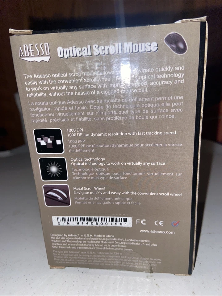 Adesso HC-3003PS Black 3-Button Optical Scrolling PS/2 PC Computer Mouse NIB - Image 3 of 4