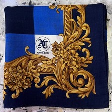 MAN HANDKERCHIEF COTTON ART POCKET SQUARE 18" CLASSIC GOLD BAROQUE BLUE CHECKED