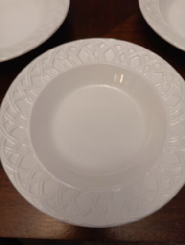 3 Pier 1 One BASKET RELIEF Quadrifoglio Italy Large Rim Soup Bowls ~ Some Flaws~ - Picture 2 of 9