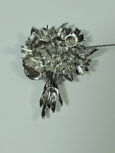 Multi Color Enamel Bouquet Flowers Silver Tone Brooch Pin Leaves - Picture 5 of 10