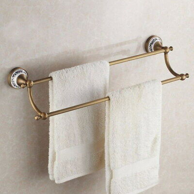 Ceramic Antique Brass Bathroom Towel Rack Bar Holder Double Rail Towel Hanger