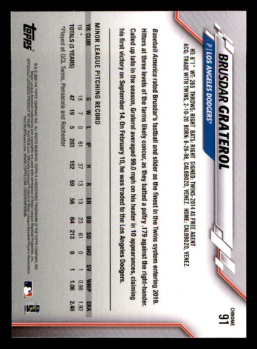 2020 Topps Chrome Prism Refractors #91 Brusdar Graterol - Picture 2 of 2