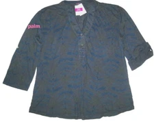 FRESH PRODUCE Small Gray $65 Dragonfly Buttonside Cotton Henley Top NWT New S