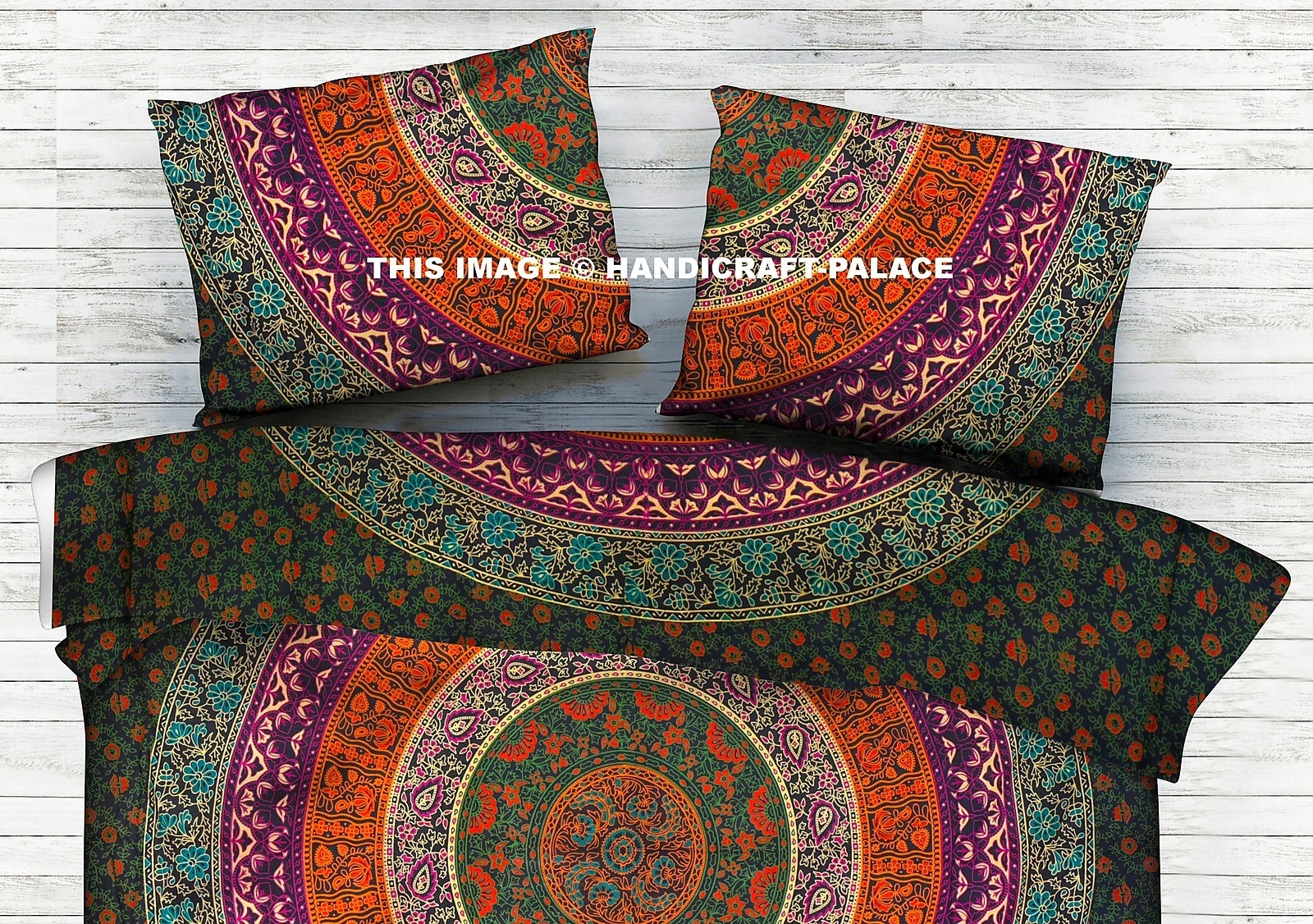 Indian Mandala Green Pillow Cover Cotton Throw Pillow Sham Sofa Decor Bohemian