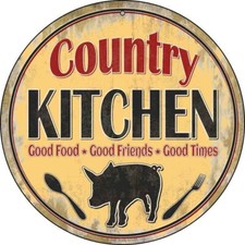Country Kitchen Novelty Round Circular Metal Sign 8" Home Garage Wall