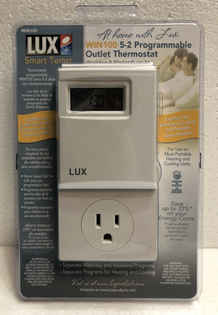 Lux Smart Temp WIN 100 Programmable Outlet Thermostat Heating u0026amp; Cooling  New | eBay
