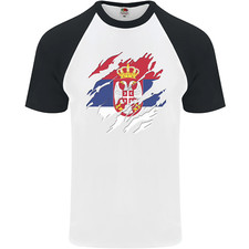Torn Serbia Flag Serbia Day Football Mens S/S Baseball T-Shirt