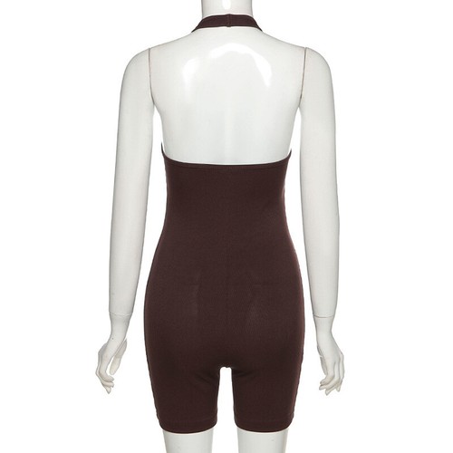 Pure Color Sexy Halter Short Sports Jumpsuit - Picture 2 of 4
