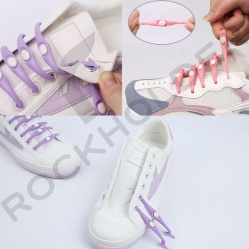 Coloured Rubber Silicone Easy No Tie Shoelaces Adult & Child Trainer Shoe Laces - Picture 11 of 21