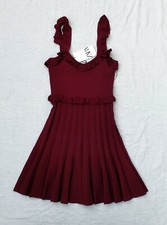 ZARA Women Pleated Ruffle Knitted Sleeveless Burgundy/maroon Short Dress Size L