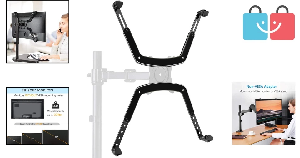 Adjustable VESA Converter Kit for Non-VESA Monitors 17-27 Inches - Easy Install - Image 2 of 4