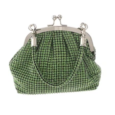 Silver Tone Metal Hardware Frame Soft Rhinestone Evening Bag TLX216-GRN
