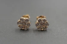 10K Solid Yellow Gold 7.5MM Flower Cluster CZ Stud Earring.
