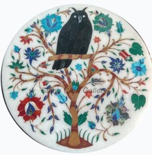 Tavolo Angolare In Marmo Con Piano Incastonato In Pietre Semipreziose Da 15"