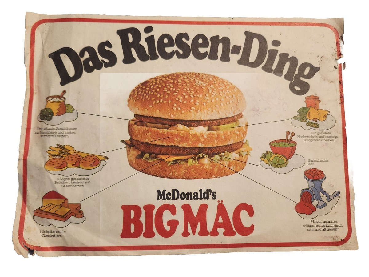 McDonalds Vintage 1980s German Tray Liner Das Riesen-Ding Big Mac