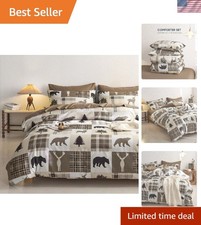 Rustic Lodge Comforter Set - 3 Pieces King Size in Taupe, Woodland Theme